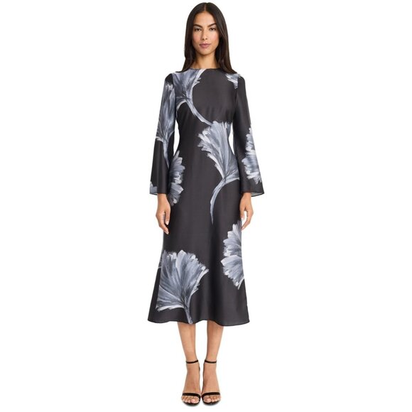 Donna Morgan Women's Printed Cutout-Back Midi Dress Grey Black Size 10 MSRP $148 - Picture 1 of 3